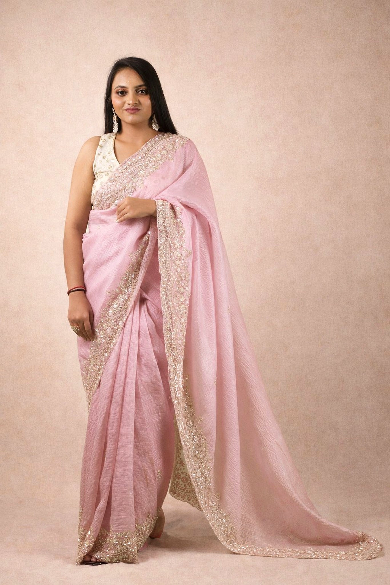 Exclusive handworked pure crush tissue saree
