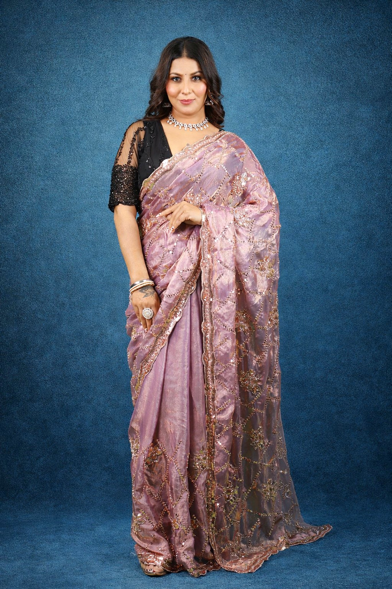 Mayuri Fendy satin sarees with allover heavy work