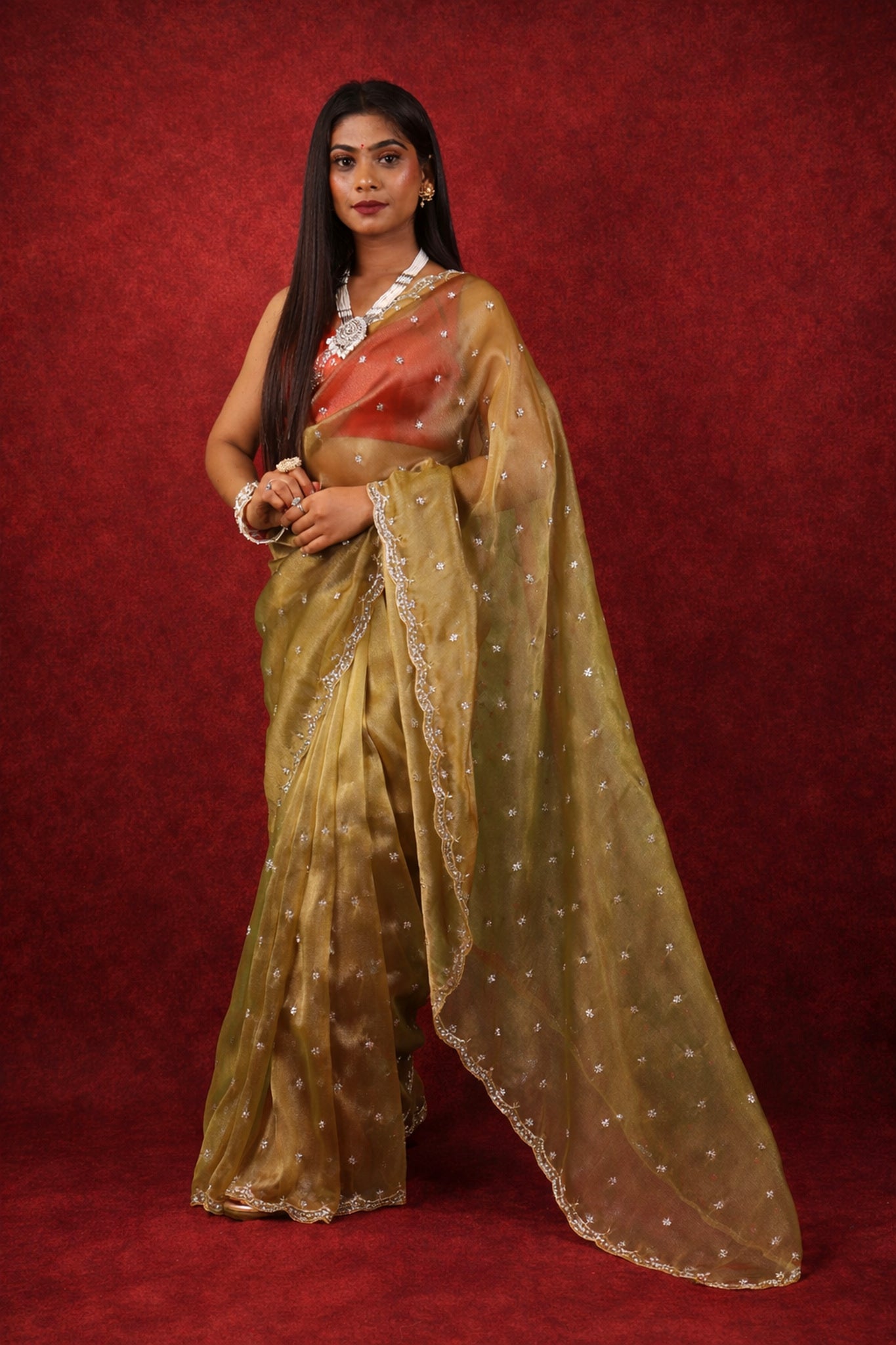 Premium floral metallic tissue saree