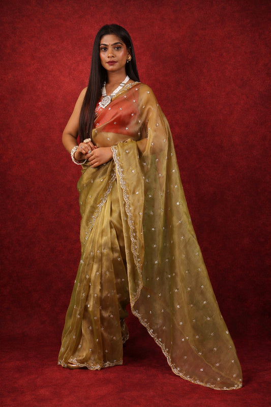 Premium floral metallic tissue saree