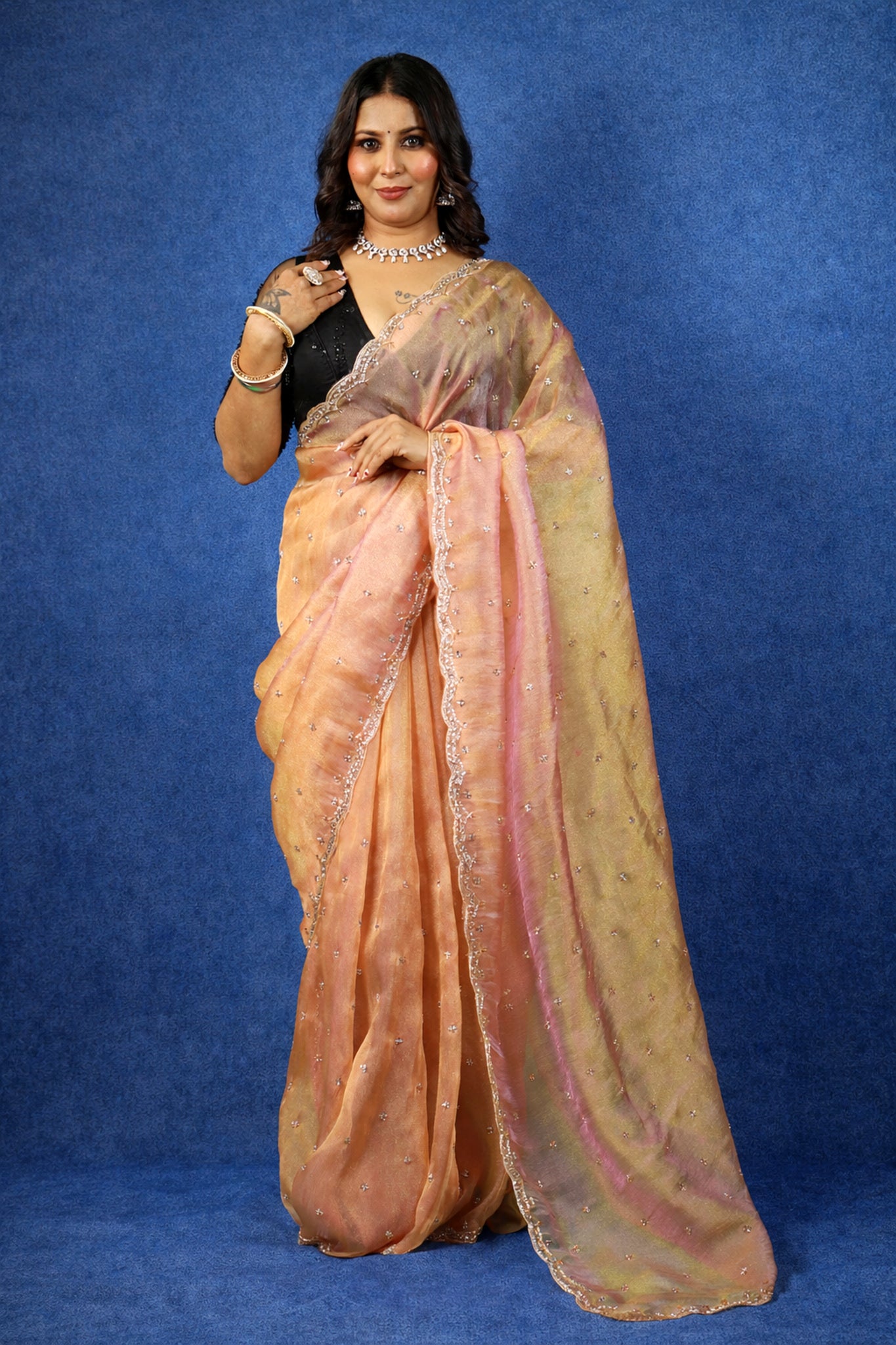 Premium floral metallic tissue saree