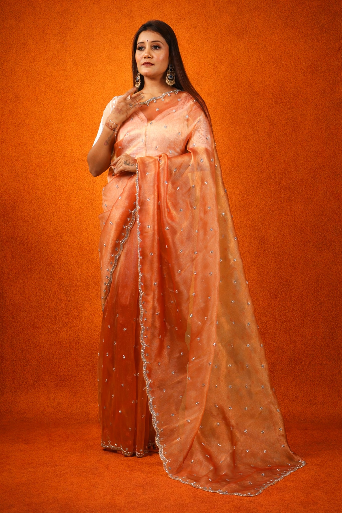 Premium floral metallic tissue saree