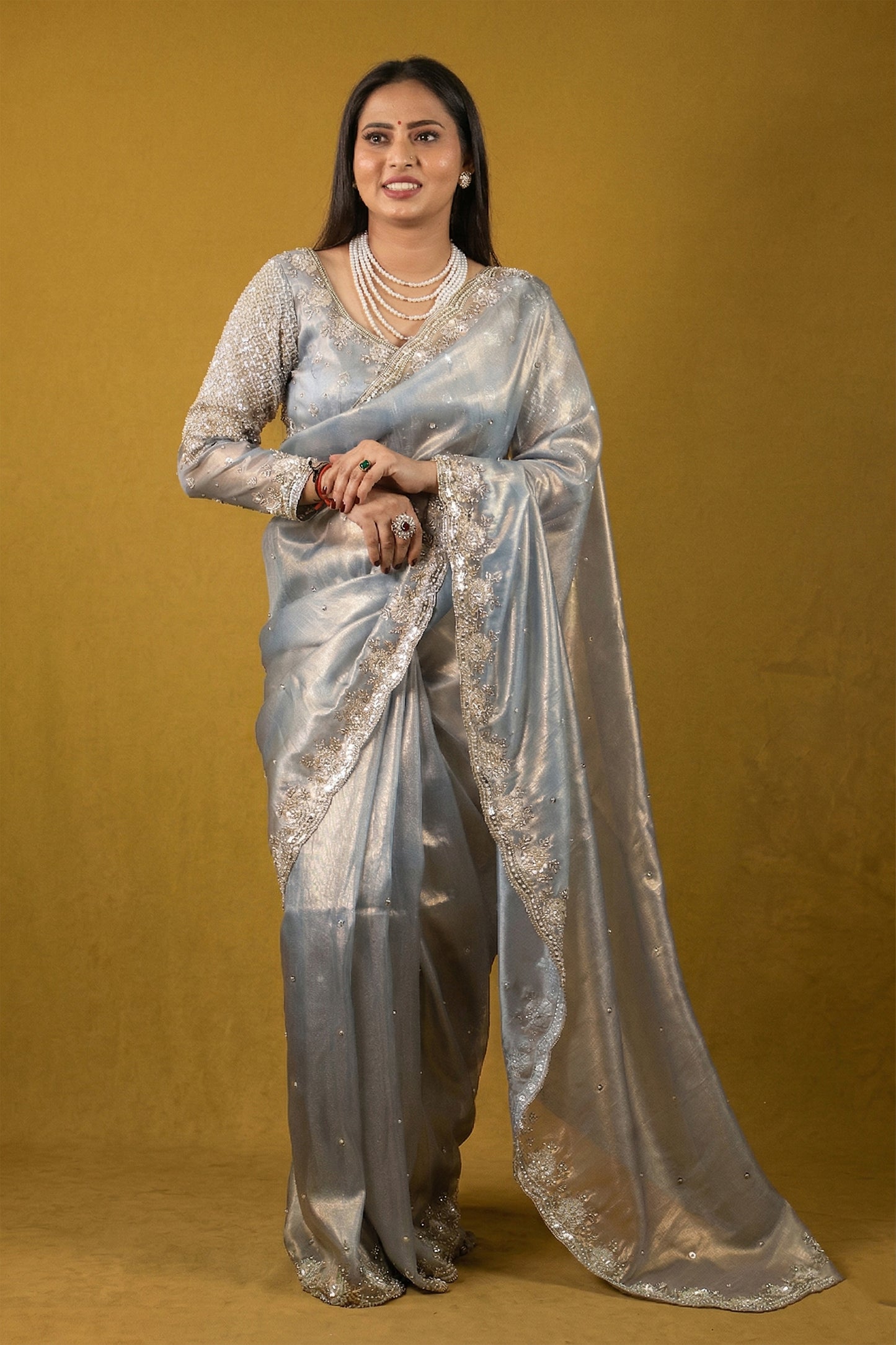 Khwab Exclusive Handworked Pure Tissue Saree with readymade full sleeve blouse